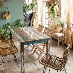 Table à manger en bois recyclé coloré Ethnik