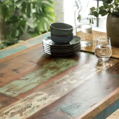 Table à manger en bois recyclé coloré Ethnik