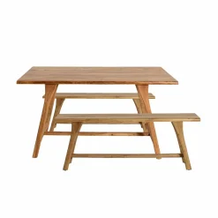 Table à manger haute + 2 bancs en bois d'acacia Orane