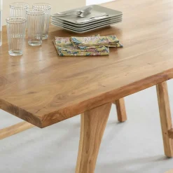 Table à manger haute + 2 bancs en bois d'acacia Orane