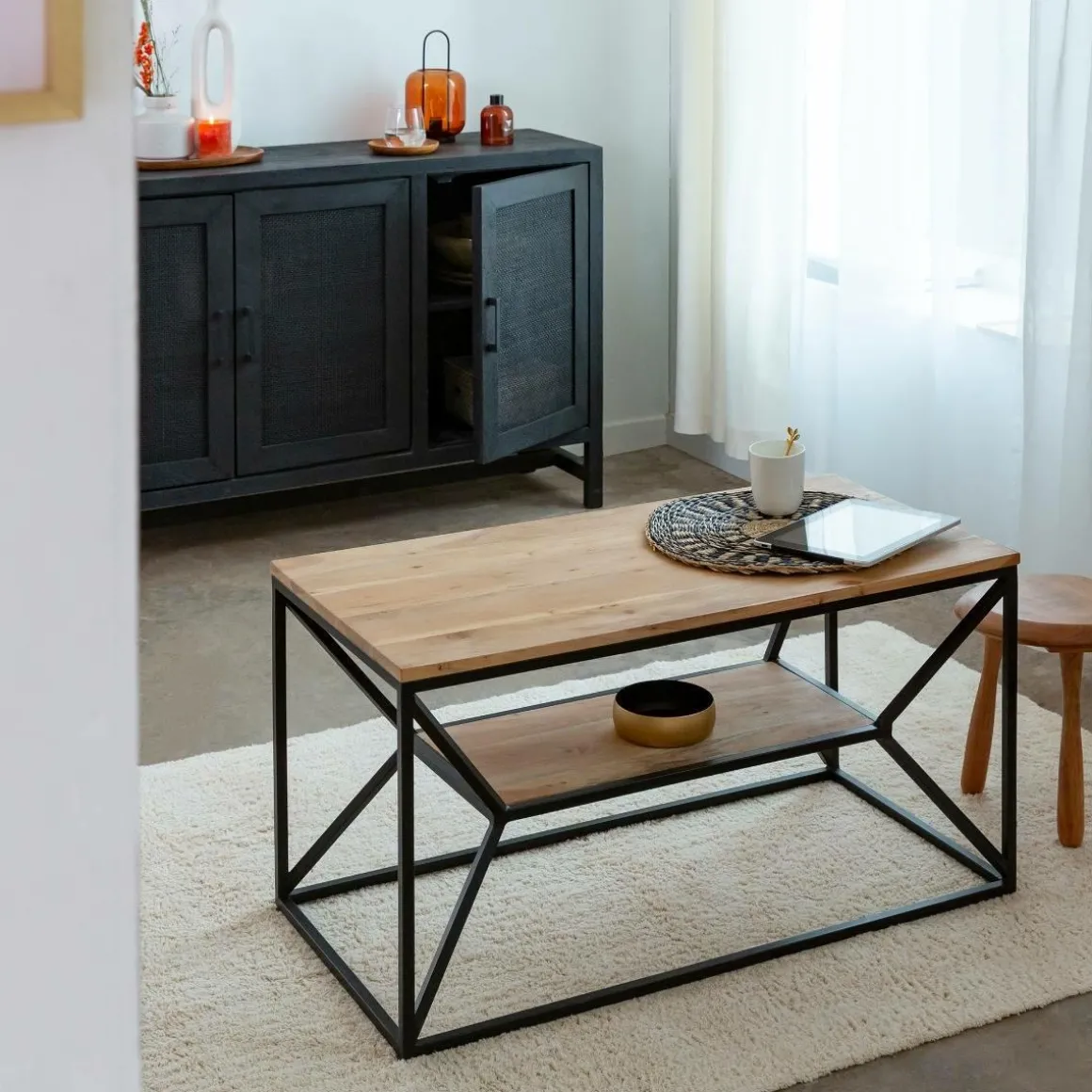 Table basse à double plateau en bois d'acacia Flavia