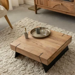 Table basse carrée en bois d'acacia et métal Cassius