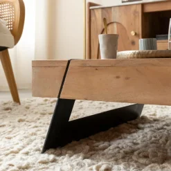 Table basse carrée en bois d'acacia et métal Cassius