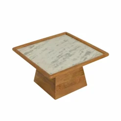 Table basse carrée en bois de manguier et marbre Adler