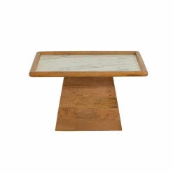 Table basse carrée en bois de manguier et marbre Adler