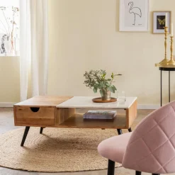 Table basse en bois d'acacia et marbre Frida