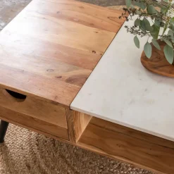 Table basse en bois d'acacia et marbre Frida