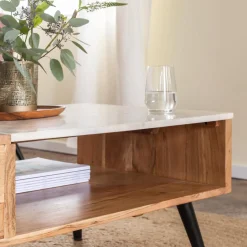 Table basse en bois d'acacia et marbre Frida