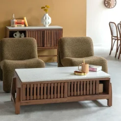 Table basse en bois d'acacia et terrazzo Kaelis