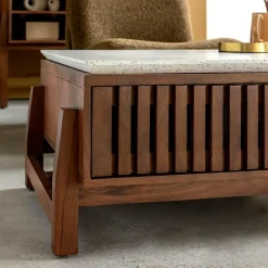 Table basse en bois d'acacia et terrazzo Kaelis