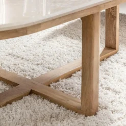 Table basse en bois de manguier et marbre Moana