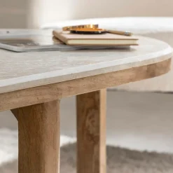Table basse en bois de manguier et marbre Moana