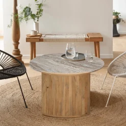 Table basse en bois de manguier et marbre Isabella