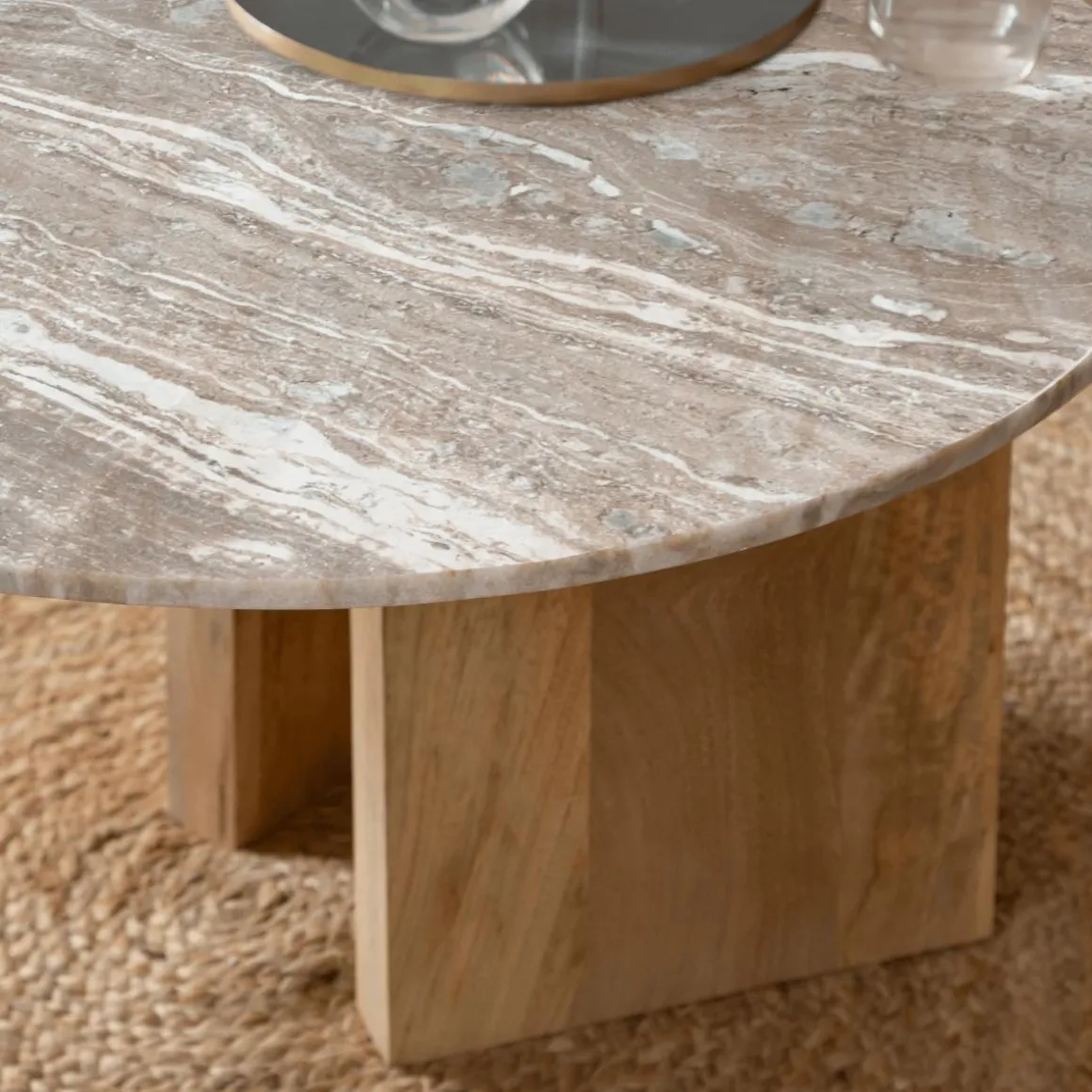 Table basse en bois de manguier et marbre Isabella