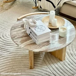 Table basse en bois de manguier et marbre Isabella