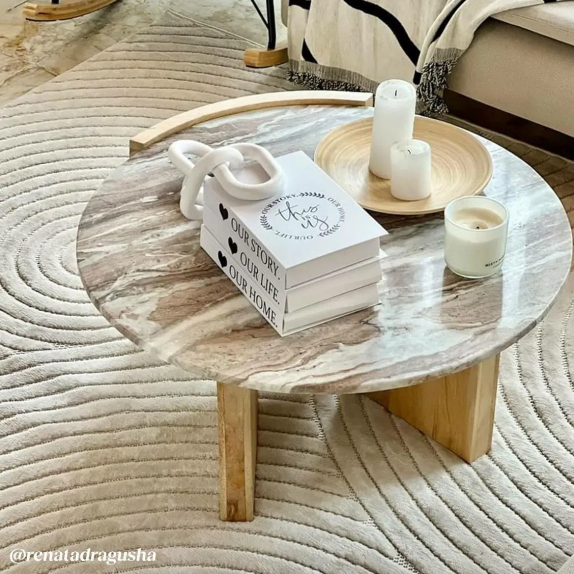 Table basse en bois de manguier et marbre Isabella