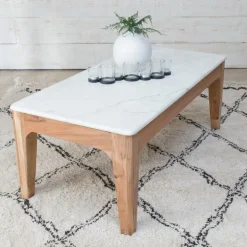 Table basse en bois de manguier et marbre Arthuro