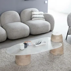 Table basse en bois de manguier et marbre Moana