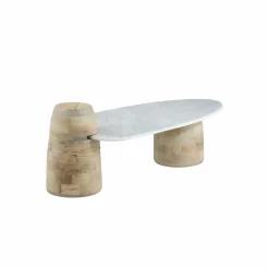 Table basse en bois de manguier et marbre Moana