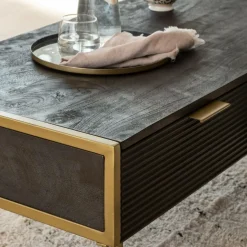 Table basse en bois de manguier et métal doré Ange