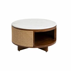 Table basse en bois de manguier, cannage et marbre Brook