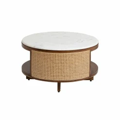 Table basse en bois de manguier, cannage et marbre Brook