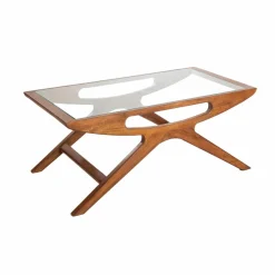 Table basse en bois de manguier et verre Alina