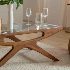 Table basse en bois de manguier et verre Alina