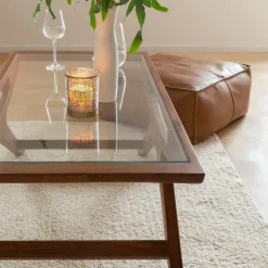Table basse en bois de manguier et verre Alina
