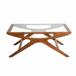 Table basse en bois de manguier et verre Alina