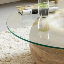 Table basse en bois de manguier et verre Nerys