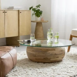Table basse en bois de manguier et verre Nerys