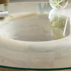 Table basse en bois de manguier et verre Nerys