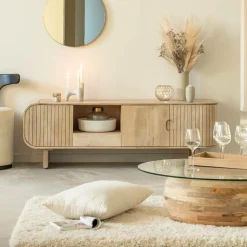 Table basse en bois de manguier et verre Nerys