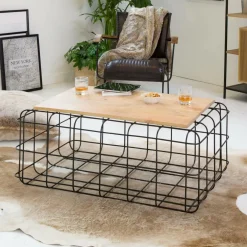 Table basse en bois de manguier et métal noir Madeline