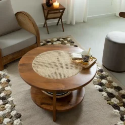 Table basse en bois de manguier et cannage Zuria