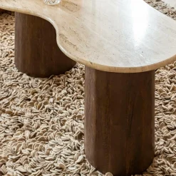 Table basse en bois de manguier et en travertin Carola