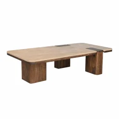 Table basse en bois de manguier et travertin Carola