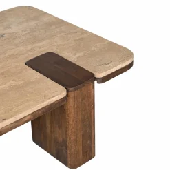 Table basse en bois de manguier et travertin Carola