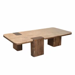 Table basse en bois de manguier et travertin Carola