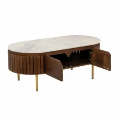 Table basse en bois de manguier et marbre Sienne