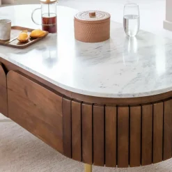 Table basse en bois de manguier et marbre Sienne