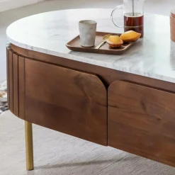 Table basse en bois de manguier et marbre Sienne