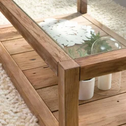 Table basse en bois recyclé et verre Blaise