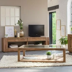 Table basse en bois recyclé et verre Blaise