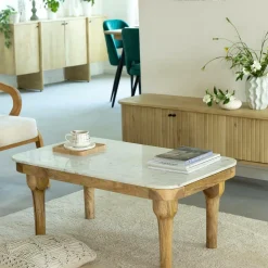 Table basse en marbre et en bois d'acacia Calix