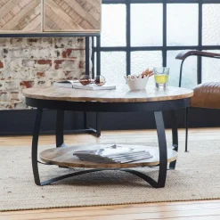 Table basse en métal et bois de manguier Jules