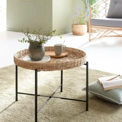 Table basse en rotin et métal Julie
