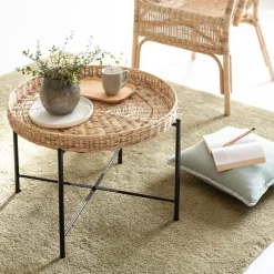 Table basse en rotin et métal Julie