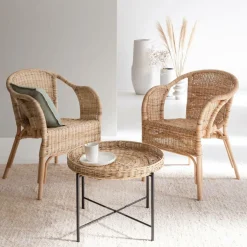 Table basse en rotin et métal Julie